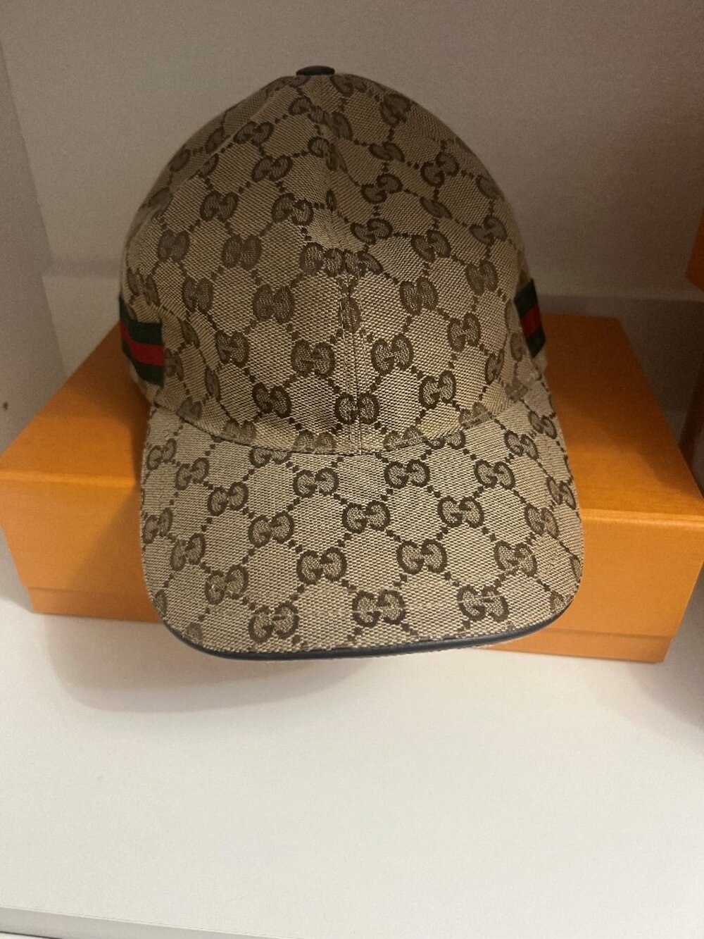Gucci GG Monogram Canvas Baseball Cap – Green & Red Web Stripe - New Without Tag